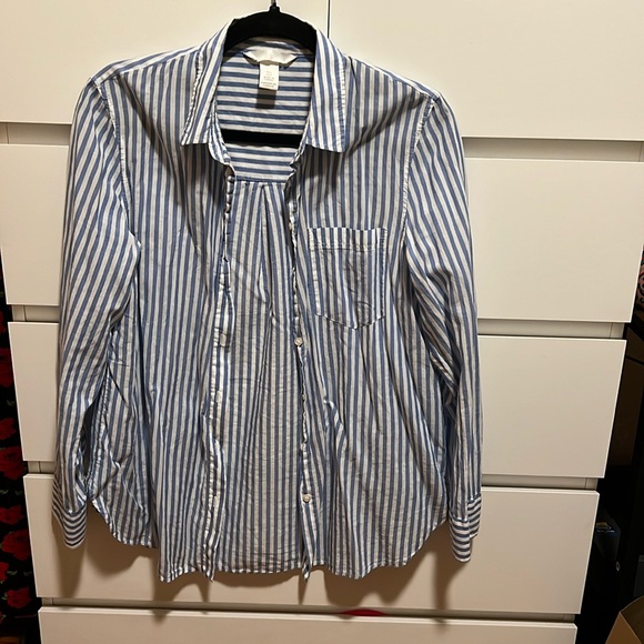 Blue and White Straps Long Sleeve Button Down Shirt Size S by H&M - Picture 1 of 5